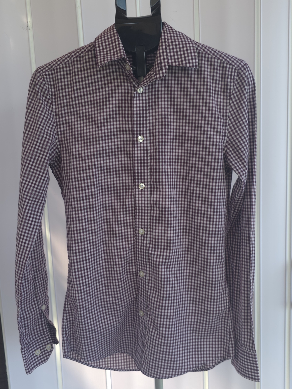 H&M Burgundy and White Gingham Dress XS Shirt